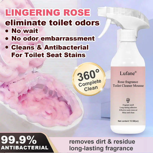 Bathroom Cleaning Foam Spray (10.58 oz) — Long-Lasting Rose Scent; Removes Hard Water Stains, Toilet Grime, and Soap Scum from Various Surfaces